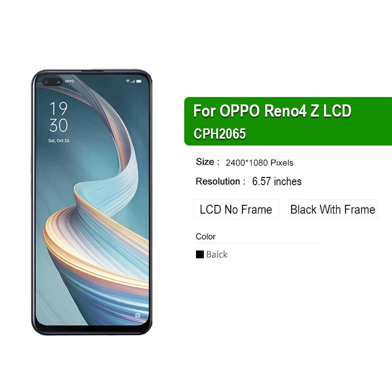 Oppo Reno4 Z 5G LCD, CPH2065 디스플레이 스크린, 터치 디지타이저 어셈블리 교체 부품, 6.57 인치 디스플레이