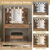 Vanity Desk with Lights,Makeup Vanity with Power Strip,Dressing Table Set with 2 Large Drawers,Vanity Mirror 3 Lighting Color Ad 4