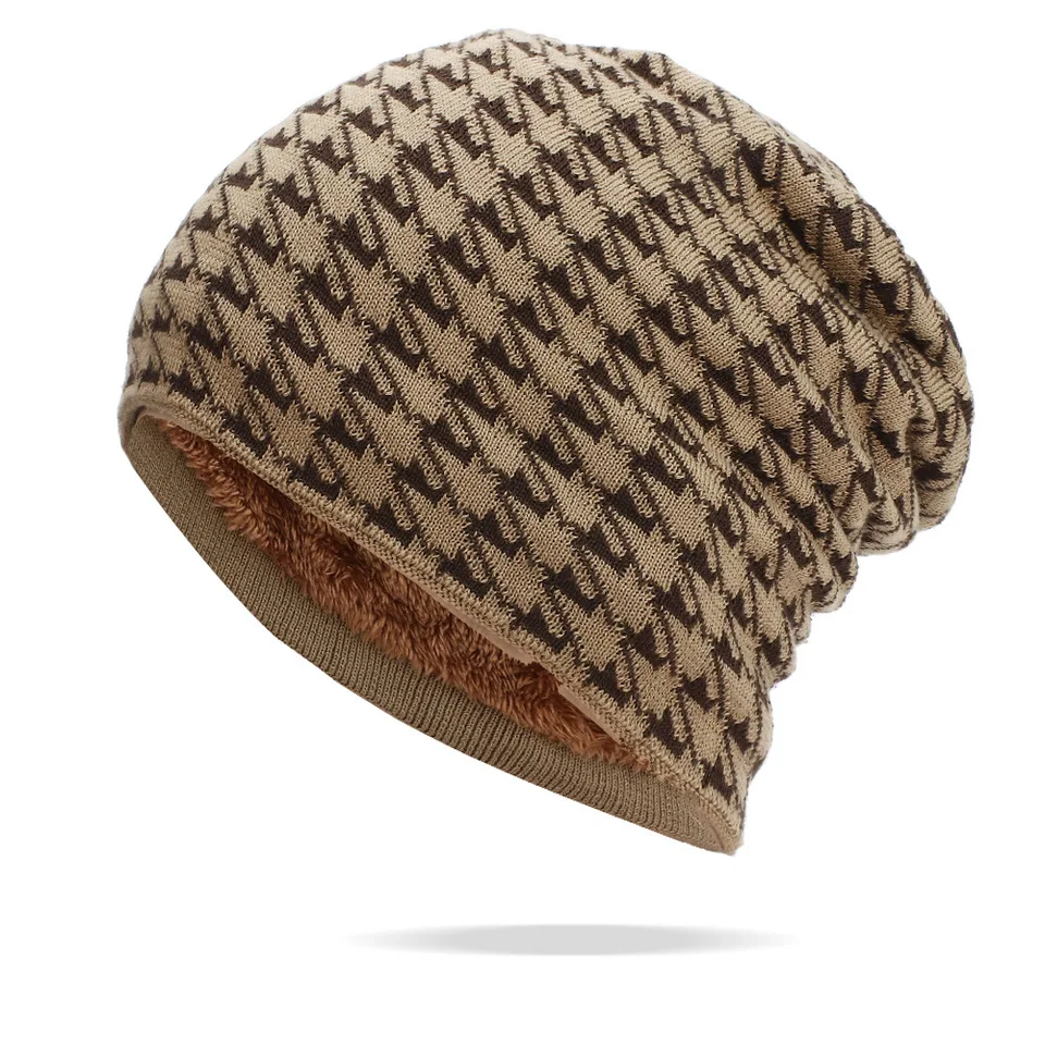 Autumn Winter Knitted Woolen Plaid Cap