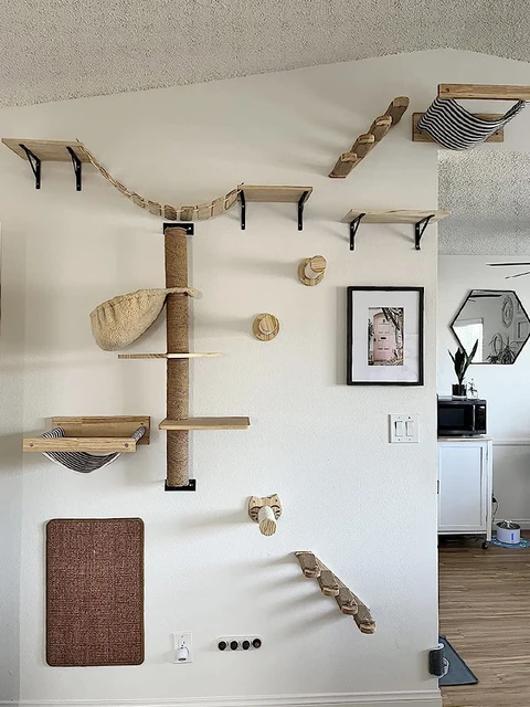Cat Climbing Shelves Perches Wall Mounted Scratching Post For Cats Tree Tower Hammock Platform Jumping Sleeping Pet Furniture