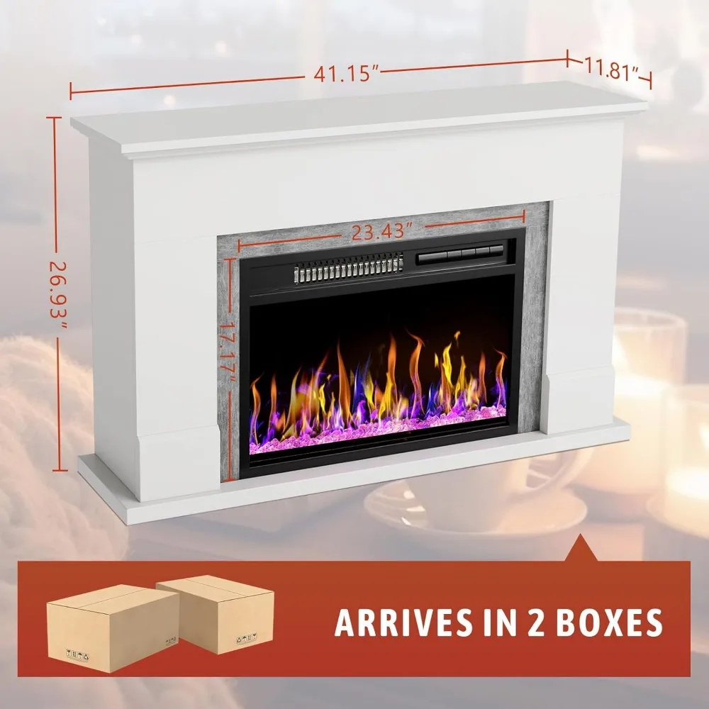 42" Electric Fireplaces with Mantel, Fireplace with Fireplace Insert, Remote Control, Fireplace with12 Colors Adjustable Flame 5
