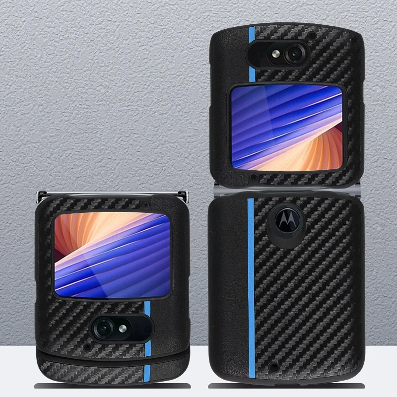 glass flip cover Luxury Case for Motorola Razr 5G All-inclusive Shockproof Cover Carbon Fiber Pattern Phone Shell for Moto Razr 5G 2020 Case cell phone pouch with strap Cases & Covers