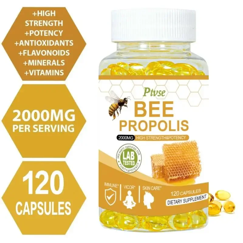 Ptvse Bee Propolis Capsules Supplement For Healthy Immune System, Digestion Teeth & Gums, Sore Throat Relief Skin Care