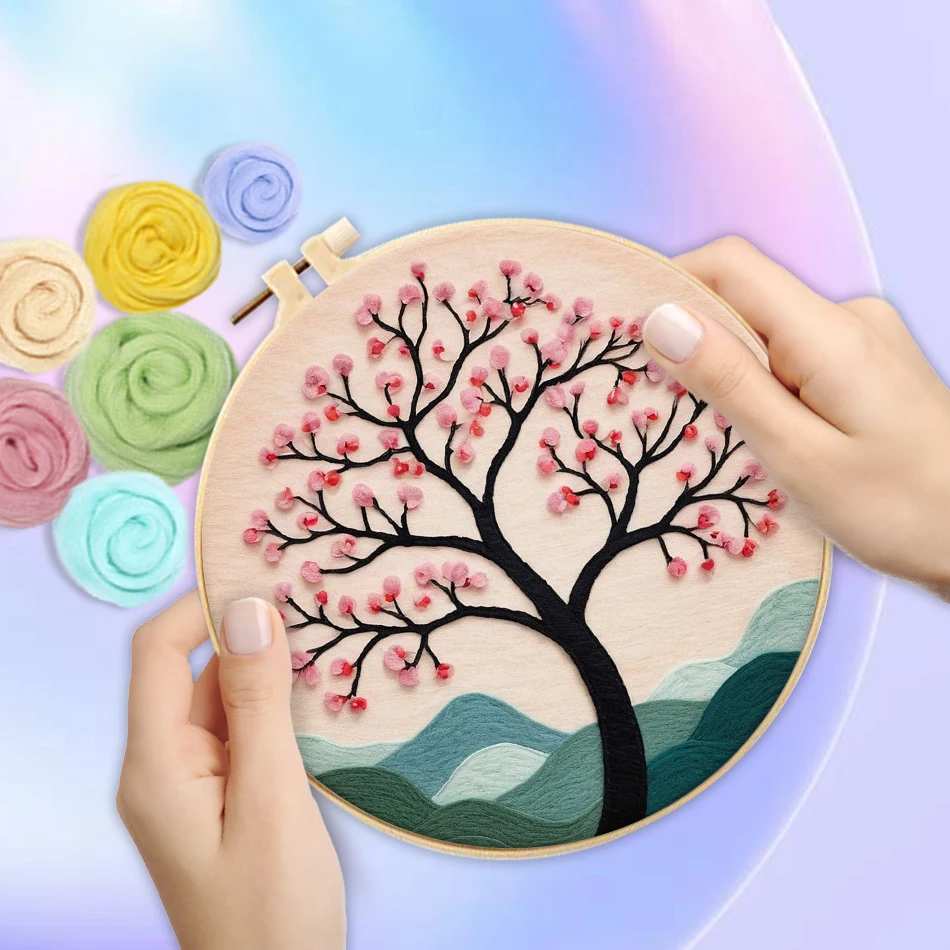Needle Felting Kit needle felting kit wool felting kit needle felting painting kit PhotoFelt For Beginner DIY Wool Felting Painting With Embroidery Flower Tools Decoration Wools