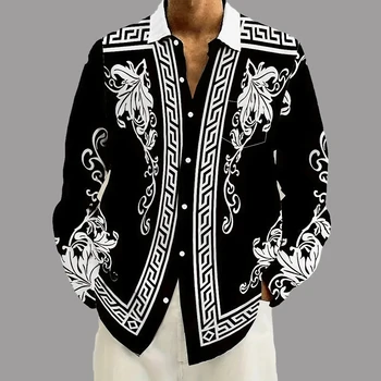 Vintage Men's Long Sleeve Shirt Printed Shirt Luxury Baroque Zipper Pattern Fashion Comfortable Medieval Retro Men's Tops