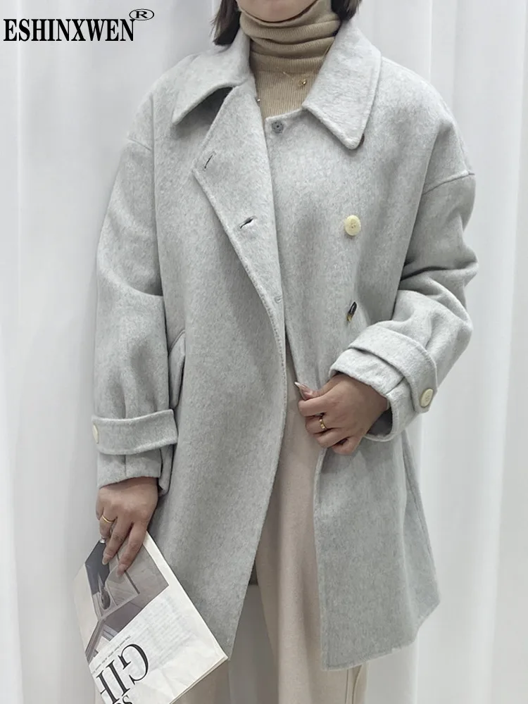 

Eshin Turn Down Collar Long Sleeve Solid Color Single Button Woolen Coats For Women 2023 Autumn Fashion Female New Tops TH5367
