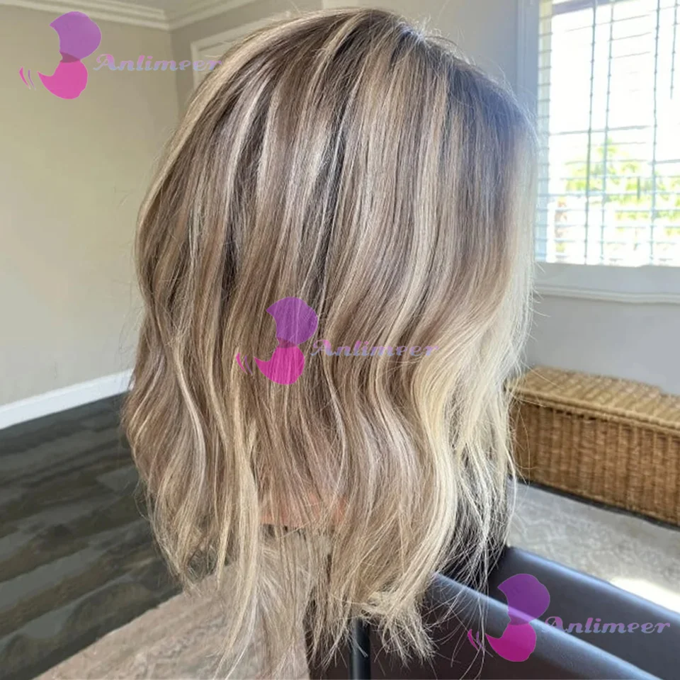 #613 Highlight Balayage Glueless Human Hair Natural Wavy Short Bob Wigs Full Lace Wigs 180% Density Pre Plucked Full Lace Wigs 4