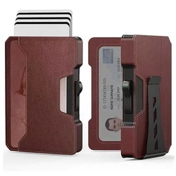 Sleek Aluminum and Leather RFID Blocking Card Holder Wallet for Men - Gift - Ready Box Included (Retro Red)