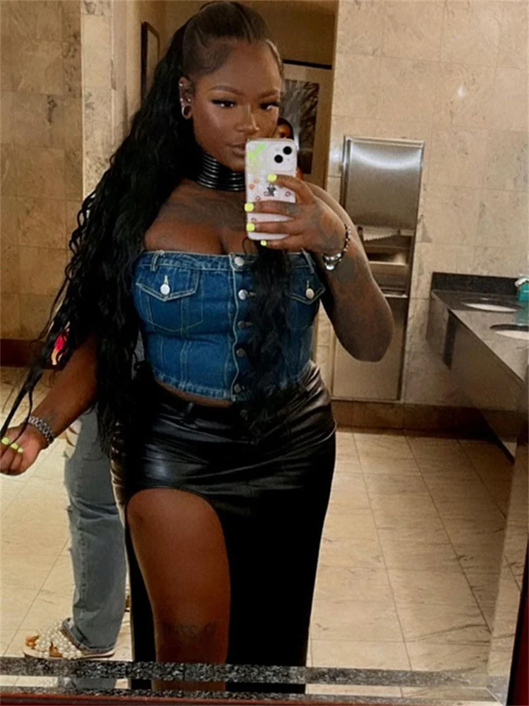 Carmen様ブラック1スカート BLACK DENIM CARMEN SKIRT / BLACK ONE WASH ブラックデ