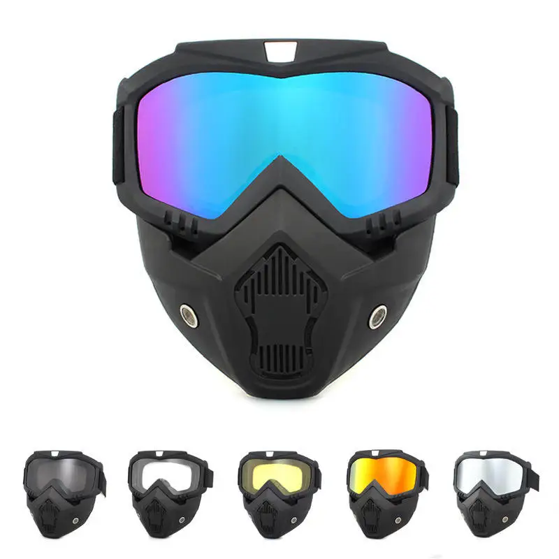 Motorcycle Skull Goggles With Face Cover - Windproof Off-Road Cycling Glasses, Red Frame & Lens