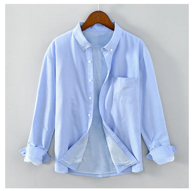 Vintage Oxford Thick Shirt Men Winter New Lining Fleece Lapel