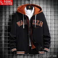 Spring and autumn trends men's handsome embroidered fake two-piece hooded jacket large size loose casual 150kg 10xl jackets 2