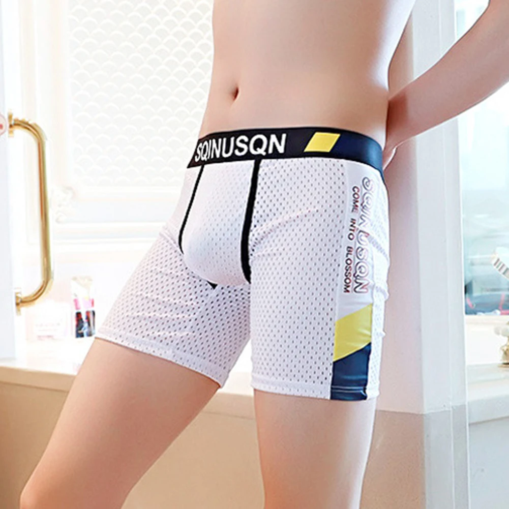 

Mens Sexy Long Leg Briefs U Bulge Pouch Boxer Panties Fine Mesh Breathable Underpants Letter Printed Underwear Fitness Shorts