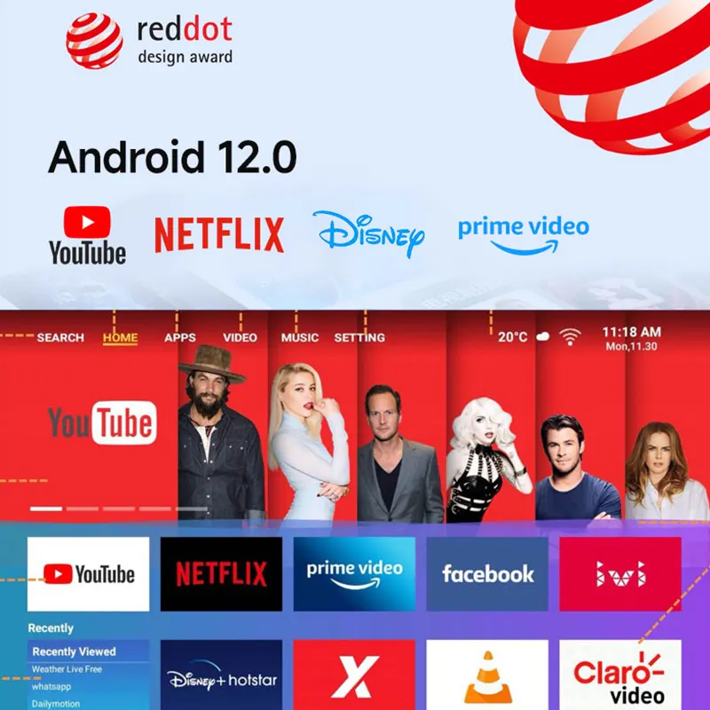 جهاز عرض لينوفو المحمول 4K 100M أندرويد 12 واي فاي...