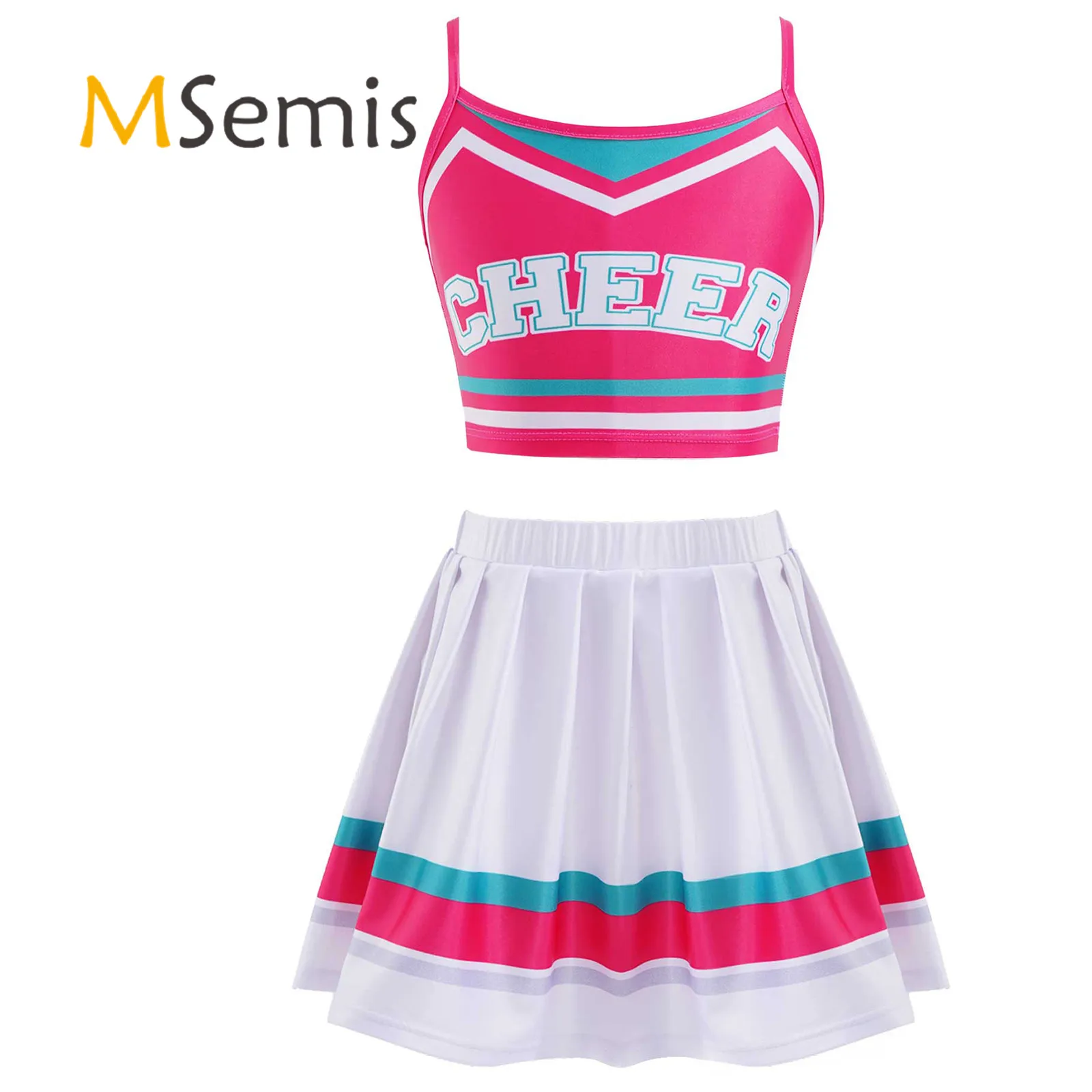 Kids Girls Cheerleading Uniform Cheerleader Dance Costume Outfit