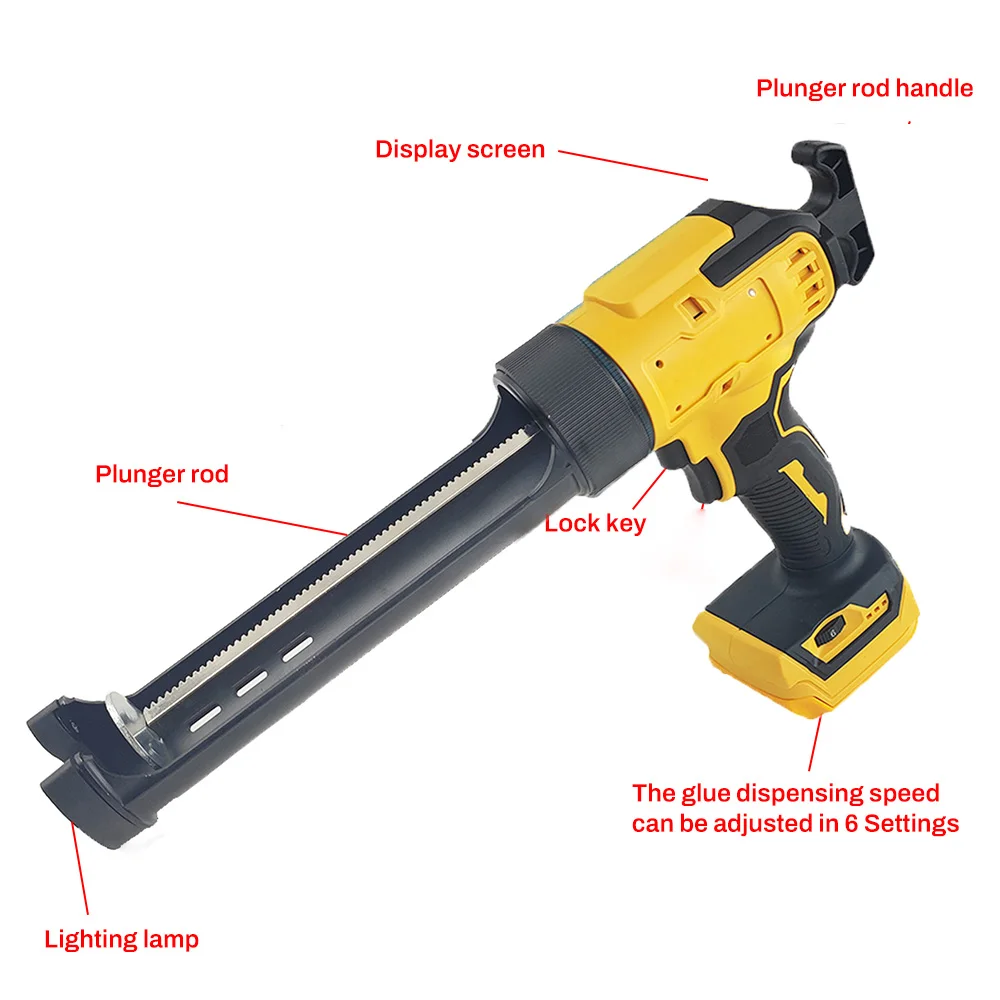 Electric Caulking Gun For Dewalt 20V 18V Battery 6 Gear Adjustable Speed Cordless Caulking Gun Glass LED Electric Silicone Gun