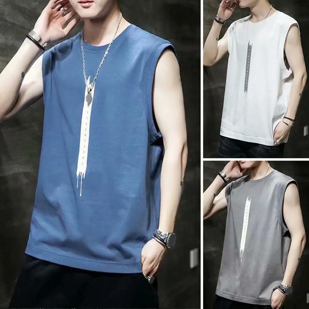 

1Pc Men Vest Thin Printing Round Neck Men's Sport Vest Loose Fit O-neck Pullover Tank Tops for Basketball Fitness Streetwear