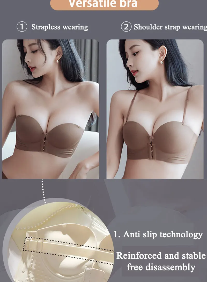 1Pc Sexy Front Closure Sexy Push Up Bra Women Invisible Bras Underwear Lingerie For Female Brassiere Strapless Seamless Bralette