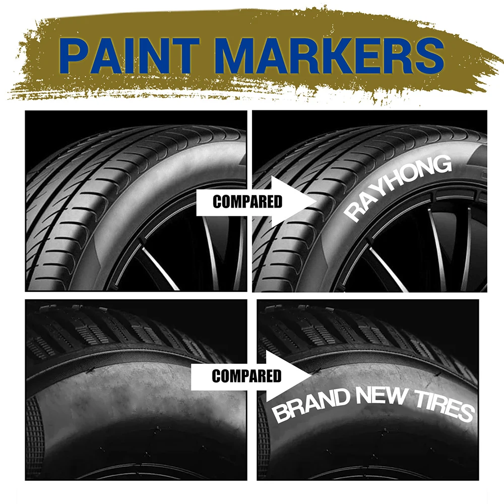 3PCS Car Paint Pen Waterproof Car Wheel Tire Oily Painting Mark Pen Auto Rubber Tyre Tread Metal Permanent Paint Marker