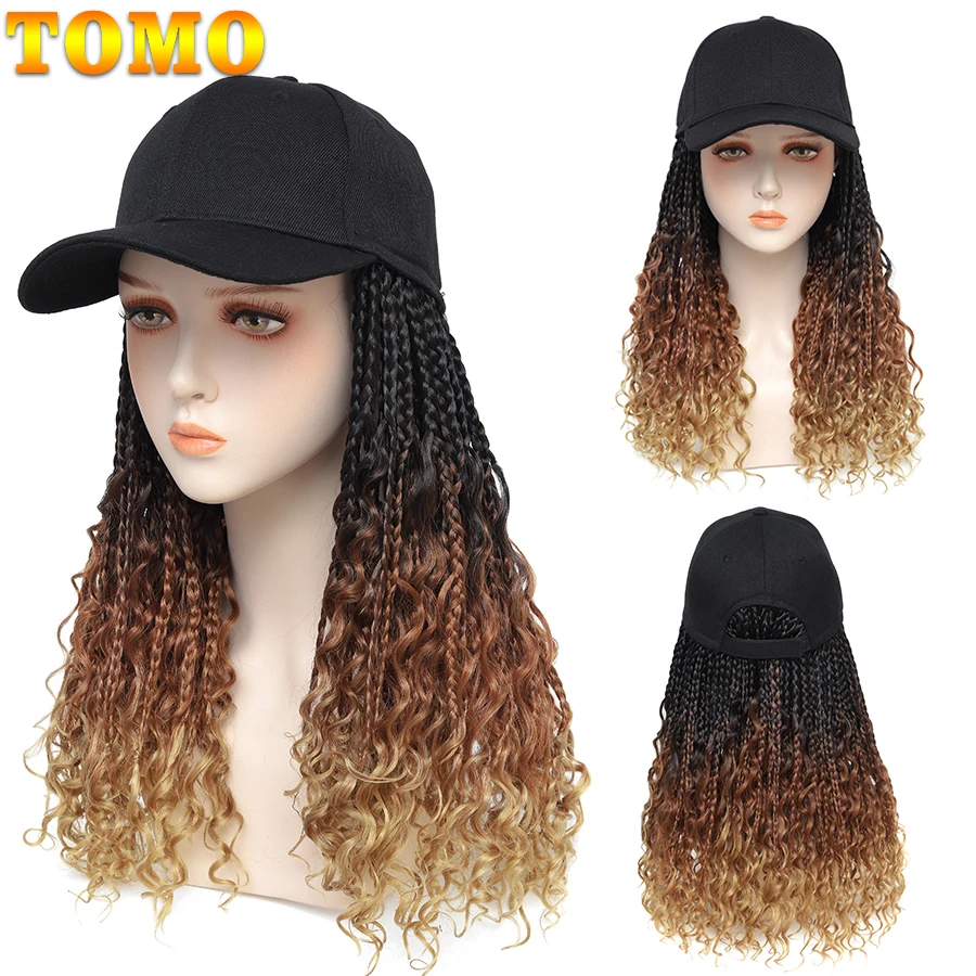 TOMO Braided Baseball Cap Wig Boho Box Braids Extensions With Hat Black ...