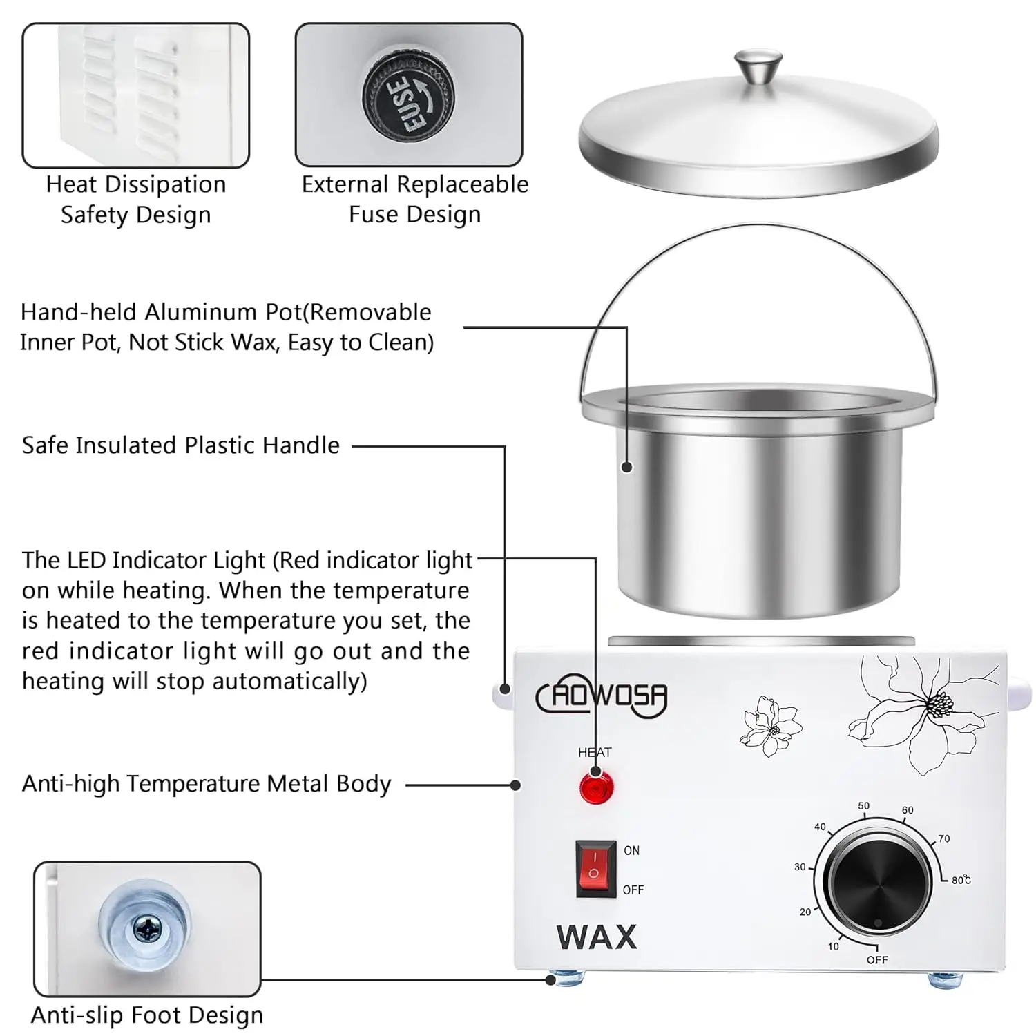 Electric Wax Heater Machine for Hair Removal, Large Wax Pot Paraffin Facial Skin Body SPA Salon E
