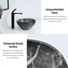 Marbling Ceramic Vessel Sink Set with Pop Up Drain Bathroom Sink Above Counter 6