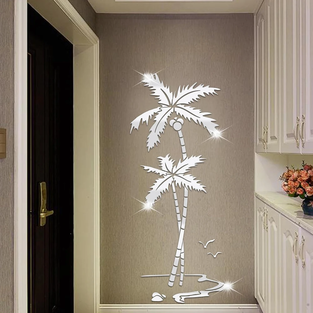 3D Coconut Tree Acrylic Mirror Wall Stickers TV Wall Background DIY Wall Decals Mural For Bedroom Living Room Home Decoration