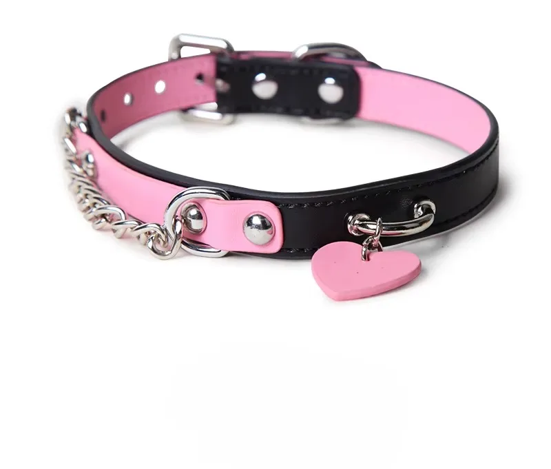 Bdsm Collar With Chain Genuine Leather Choker For Couples_voghion.com