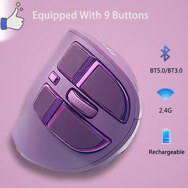 Jomaa Bluetooth Mais 2.4g Usb Mouse sem Fio Vertical Mão Direita Recarregável Mouse para Tablet Portátil Notebok Ergonômico Ratos