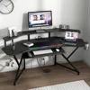 72" Gaming Desk with Power Outlet & Led Strip, Large Wing-Shaped Computer Desk W Monitor Stand 6