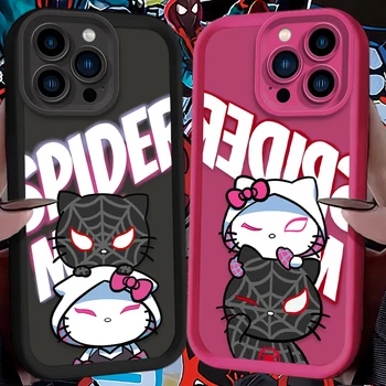 Marvel Spider Man Hello Kitty Case for iPhone 16 15 14 13 12 11 Pro Max XS X XR 8 7 6S Plus SE 2020 Silicone Shockproof Cover