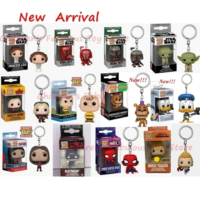 41 Stili Nuovo Arrivo Disney Portachiavi Funko Yoda Leia Portachiavi Boba Feit Freddy Spidey Witch Mirio Donald Action Figure Toys