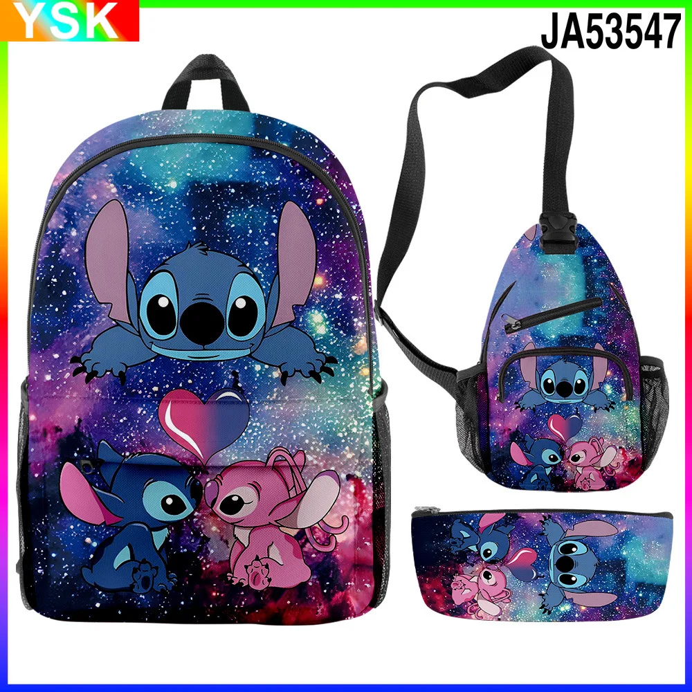 

3PC-SET MINISO Disney Animation Stitch Schoolbag Backpack Messenger Bag Pen Bag Printed for Primary and Secondary School Student