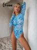 CNYISHE Leopard Printed Y2K Fashion Slim New Style Women Bodysuits O Neck Long Sleeve Sheath Female Tompers Skinny Tops Tees