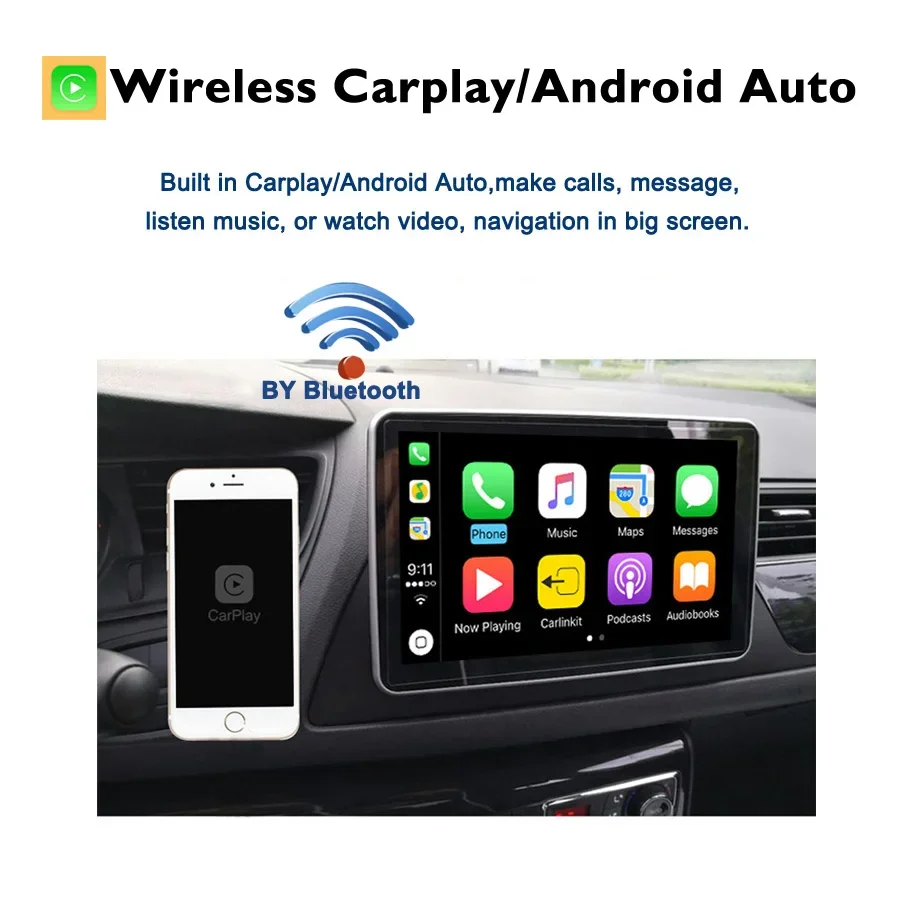 Leitor de DVD Automóvel Sem Fio, Carplay, Android 13.0, 8G + 256G, GPS, Rádio, WiFi, Bluetooth 5.0, Renault Megane III, Fluence, 2009-2016