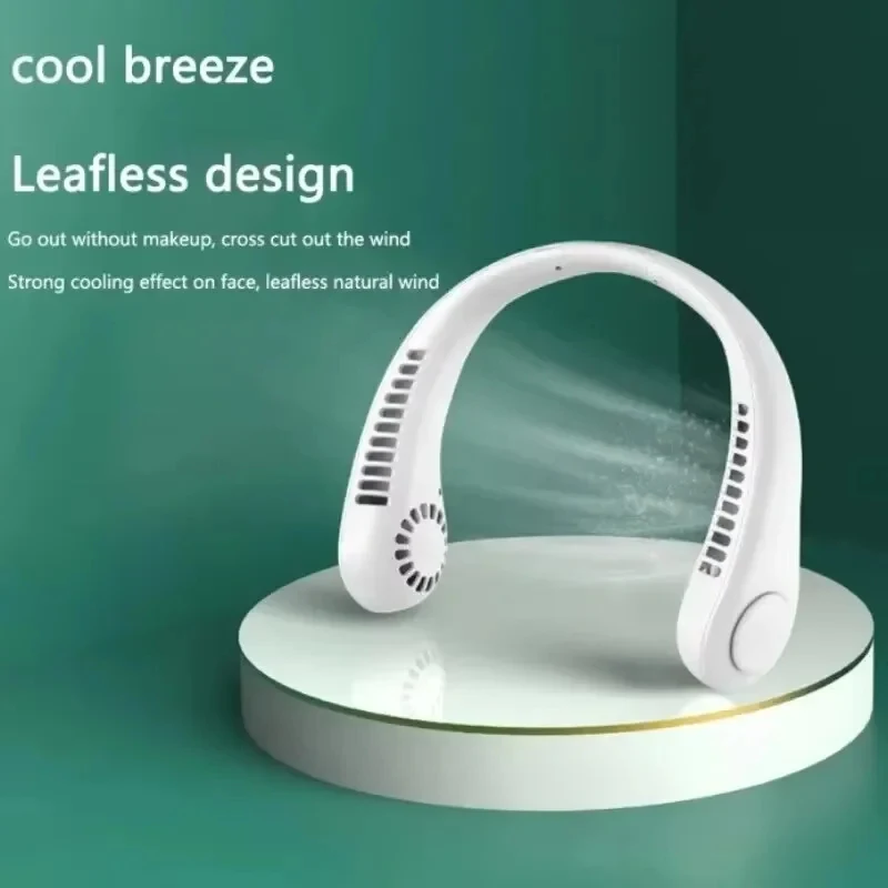 Ventilador de cuello manos libres, portátil, recargable por USB, sin aspas, silencioso, para viajes de verano, 3 velocidades, mini, de larga duración