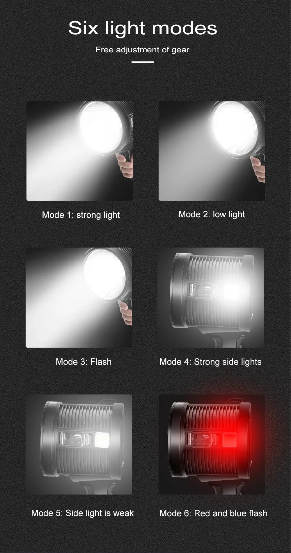Description Picture 4 of itemPowerful Lantern High Power LED Flashlight Solar Panel USB Rechargeable Strong Searchlight With COB Side Lamp Torch For Outdoor