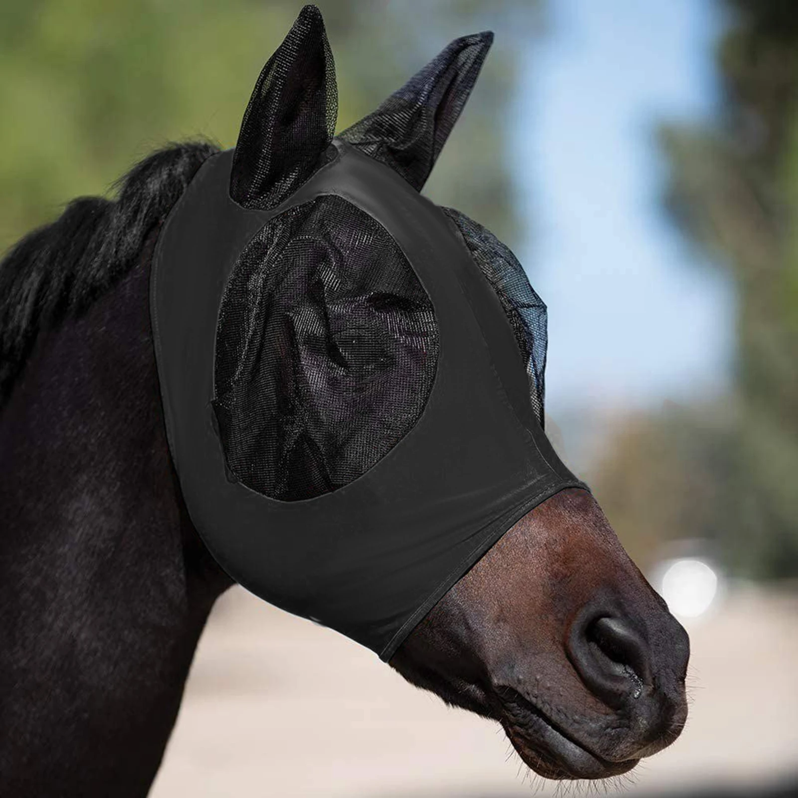 Horse Fly Mesh Face Guard With Ears Comfort Elasticity Soft Sun Protection Anti Mosquito Ear Half Face Mesh Fly Protective Cover