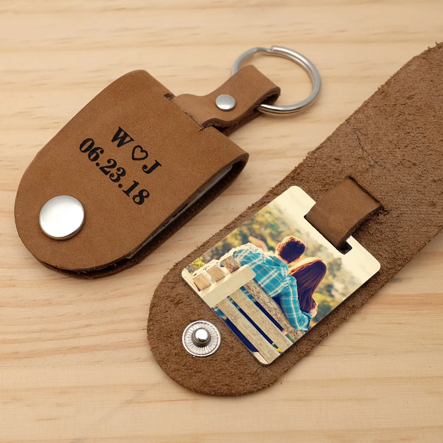 Custom Photo Keychain Picture Keyring Personalized Photo Keepsake Leather Key Fob Gift for Him Boyfriend Anniversary Gifts