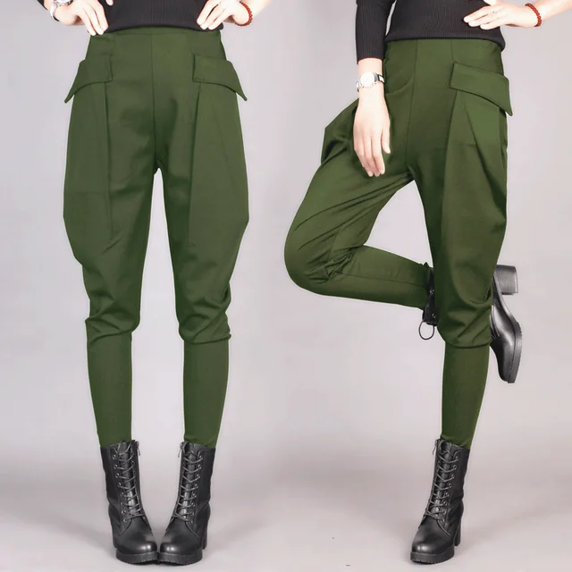 Брюки-султанки женские с высокой талией, зеленые брюки-карго, узкие штаны, брюки-шаровары, весна 1