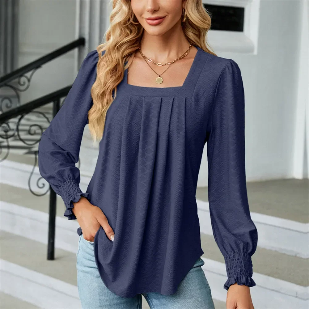 Women's Blouses and Shirts for Women Elegant Clothes Korean Long Sleeve Square Neck Female Chiffon Tops Spring Autumn Clothing