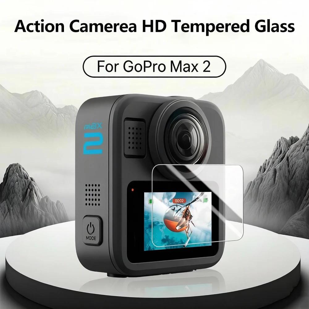 Protection d'écran en verre trempé pour GoPro Max 2, résistant aux chocs et rayures.