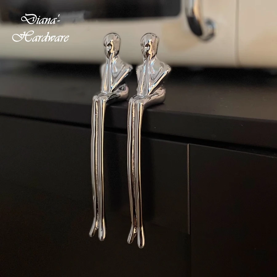 Latão Sólido Chrome Silver Thinker Knob Ornamento Vintage Alça de Móveis de Luxo Decoração da Sala Luz Nórdica