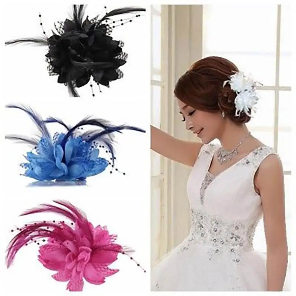 Elegant Fascinator Hat Hair Clips Feather Headband Mesh Flower Tea Party Wedding bridal Floral Hair Clips Cocktail Hair Decor