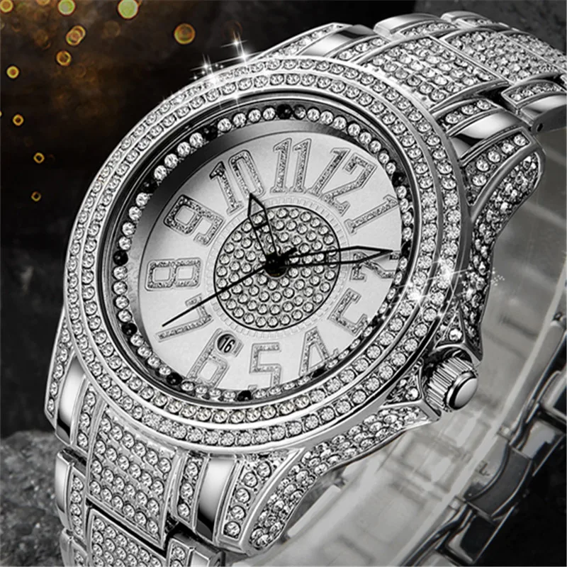 Big Brand Golden Watches For Men Cool Hip Hop Diamond