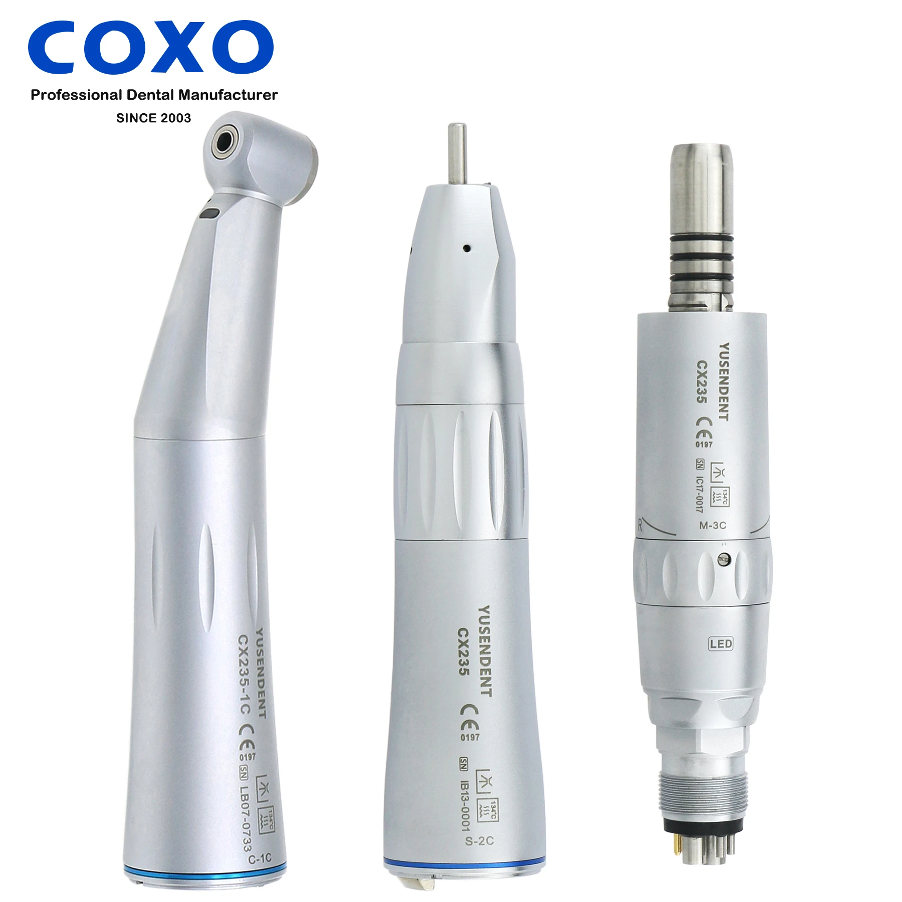 

COXO Dental Low Speed Fiber Optic 1:1 Handpiece Straight Nose Cone/ Contra Angle Inner Water Spray ISO E Type Air Motor 6 Holes