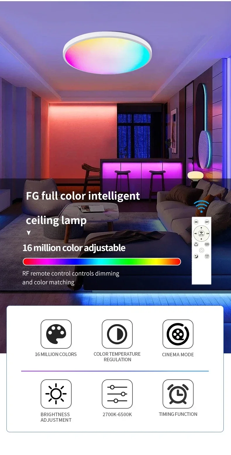 LED Intelligent Ceiling Light Tuya WiFi RGB Dimmable Alexa Voice Controlled Google Home Living Room Bedroom Indoor Lighting