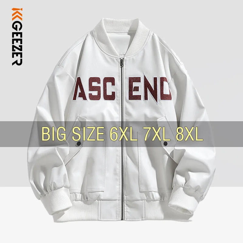 Giacca in pelle uomo PU cappotti Bomber moto Oversize 6XL 7XL 8XL Plus Size Baseball nero autunno campeggio Casual College maschile 1