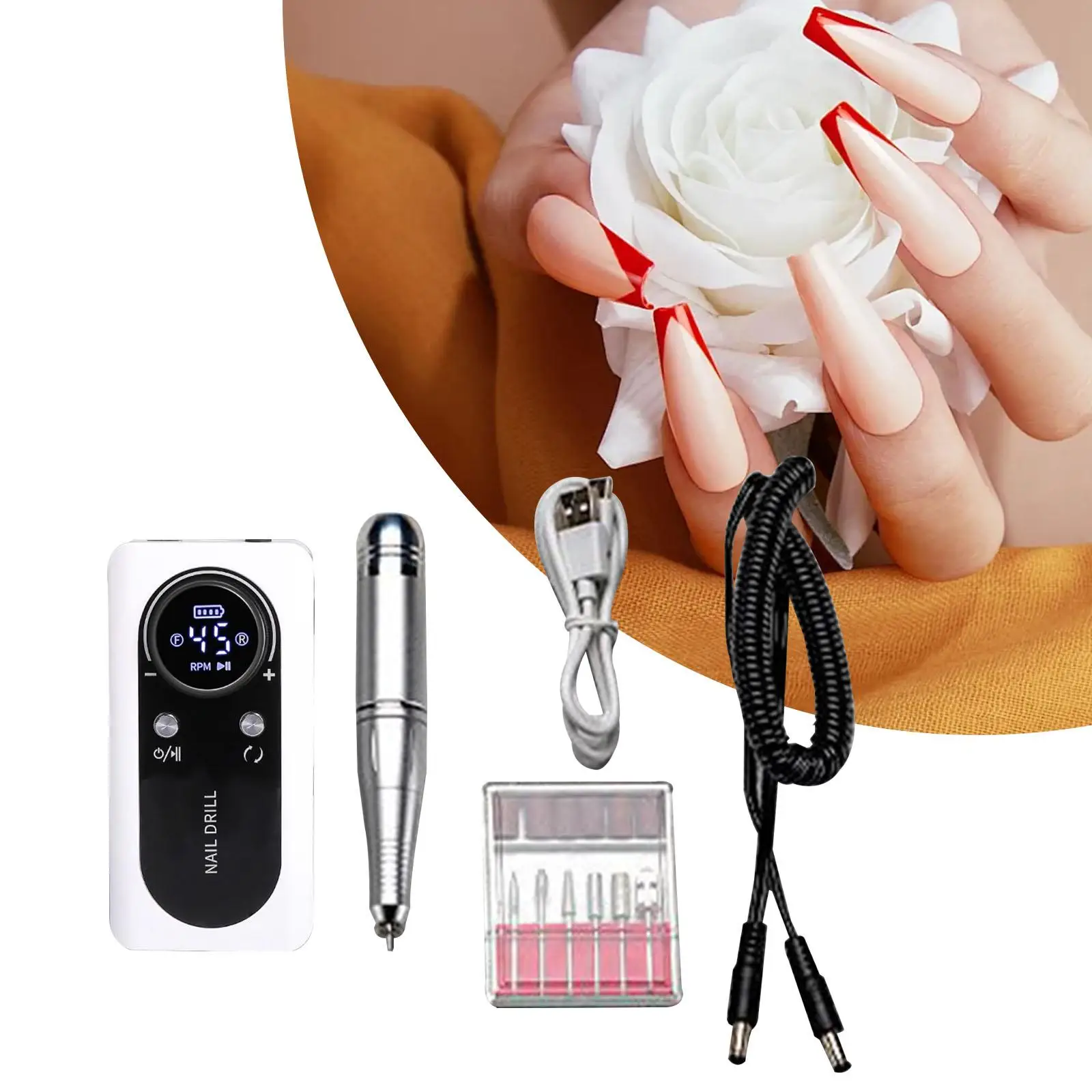 Electric Nail Drill Machine USB Rechargeable Portable Nail Drill for Polishing Carving Cutting Grinding Acrylic Gel Nails Polish