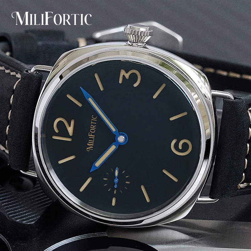 

Milifortic Marina милитари часы 44 мм ST3600 механические винтажные высококачественные роскошные мужские наручные часы с ручным заводом циферблат-сэндвич